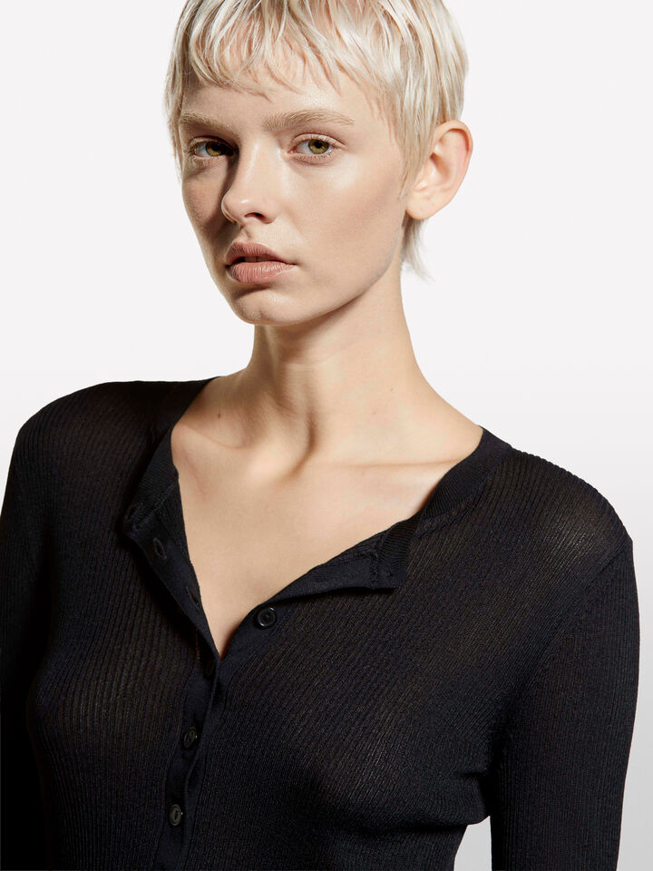 Black Henley top - women's crew neck sweaters - Black | Sisley image number 4